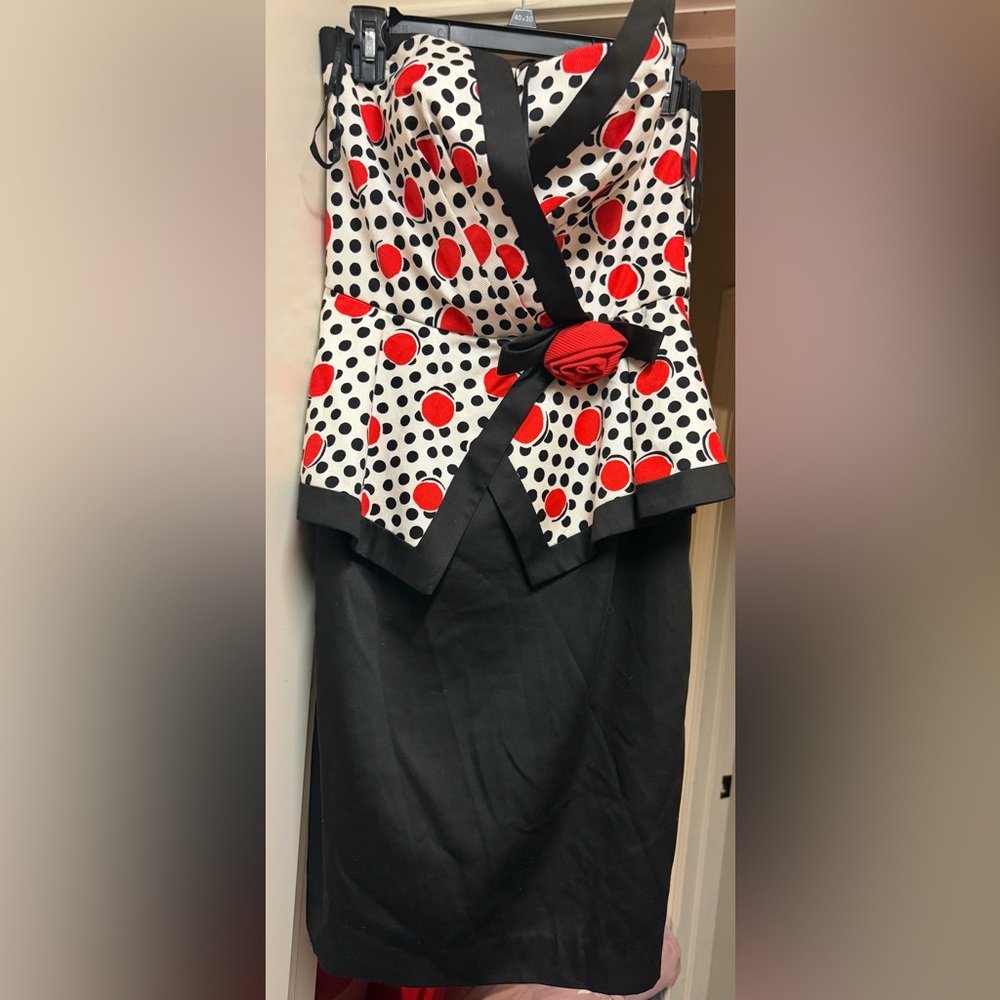 A.J. Bari Black Pencil Skirt with Red & White Polka Dot Top